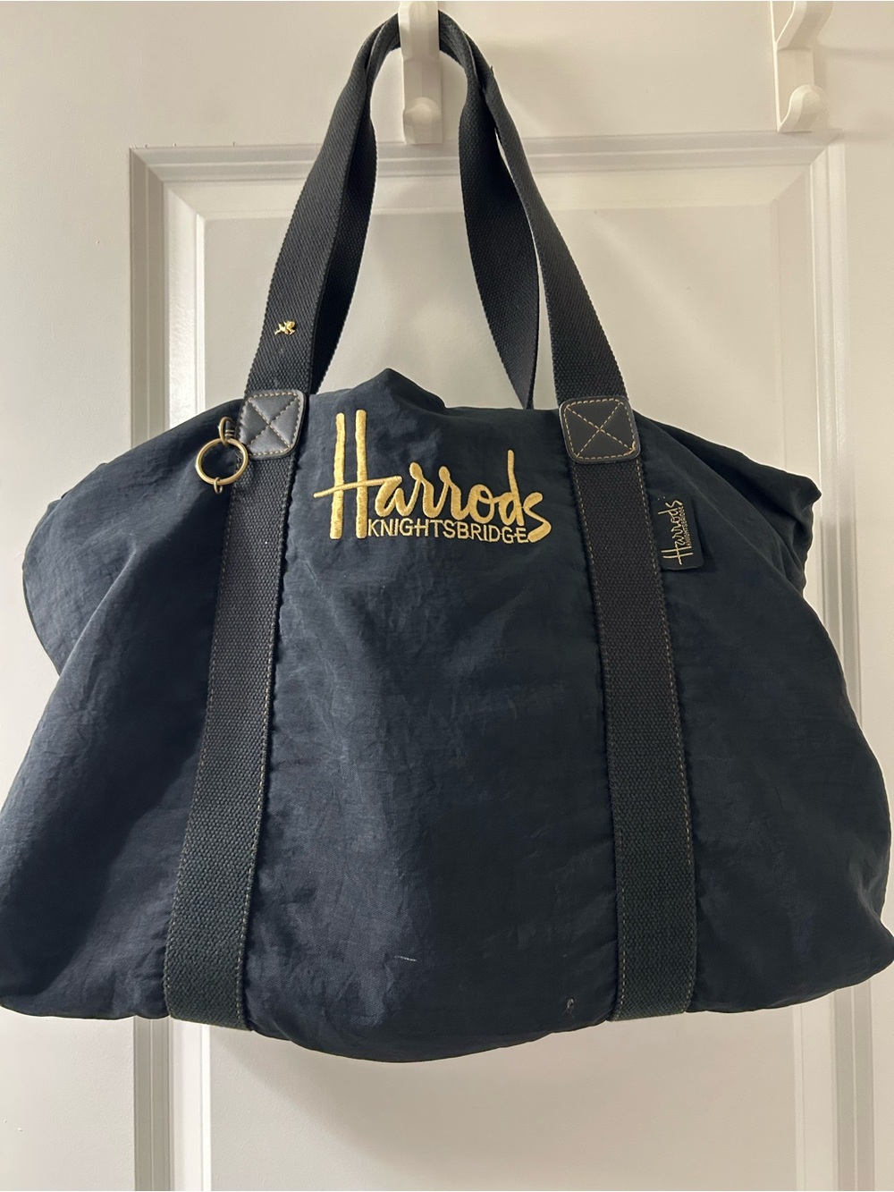 Harrods Black Duffel Bag with Gold Logo